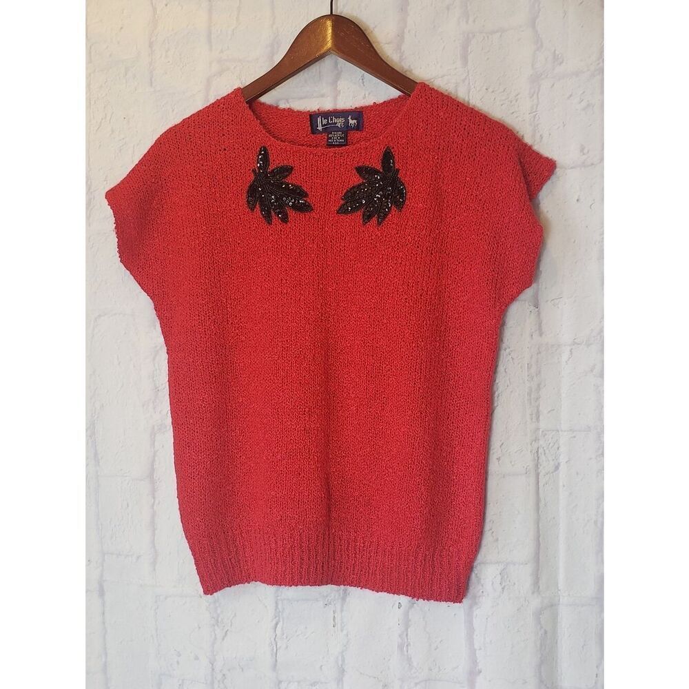 VINTAGE LE CHOIS Sequin Applique Cap Sleeve Sweater Medium
